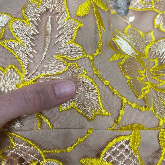 GB Gianni Bini | Yellow & Nude Embroidered Floral Prom Formal Trumpet Maxi Gown - Picture 10 of 12